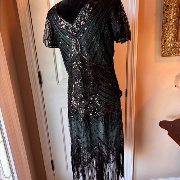 Fundaisy Black and Green Beaded Midi Dress - Picture 3 of 11
